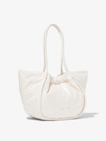 Side image of Large Puffy Nappa Ruched Tote in IVORY