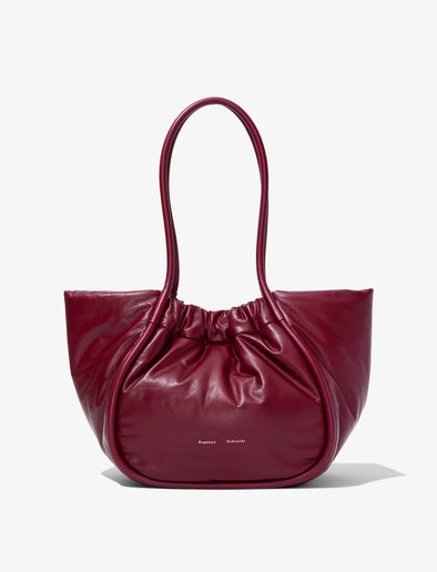 Front image of Large Puffy Nappa Ruched Tote in GARNET