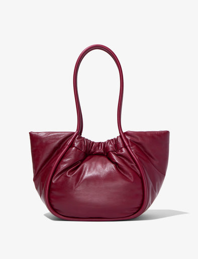 Back image of Large Puffy Nappa Ruched Tote in GARNET