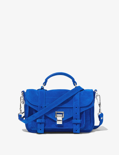 Front image of Suede PS1 Tiny Bag in ELECTRIC BLUE