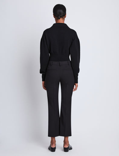 Back image of model wearing Marlene Pant in Tropical Wool in black