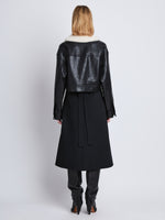 Back image of model in Judd Jacket With Shearling Collar In Leather in black