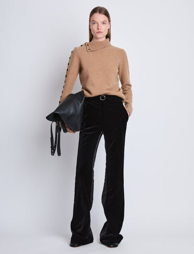 Proenza Schouler Front image of model wearing Marie Pant In Velvet Suiting in black