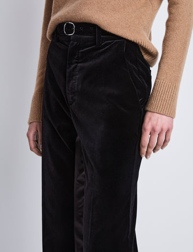 Proenza Schouler Detail image of model wearing Marie Pant In Velvet Suiting in black
