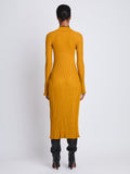 Back image of model wearing Carmen Dress In Midweight Viscose Rib in gold