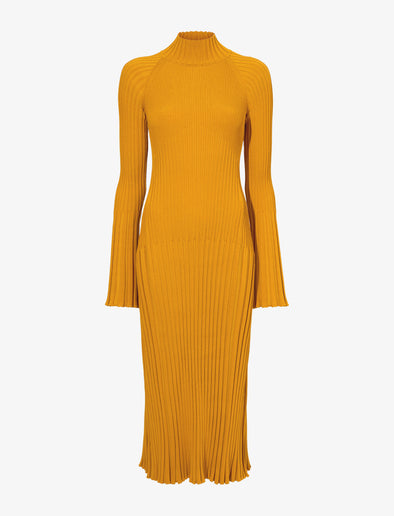 Flat image of Carmen Dress In Midweight Viscose Rib in gold