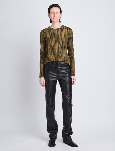 Front full length image of model wearing Mia T-Shirt In Printed Tissue Jersey in OLIVE MULTI