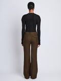 Back full length image of model wearing Barbara Pant In Textured Wool Twill in DARK LODEN