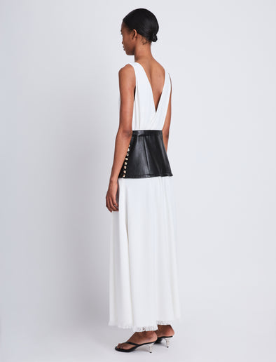 Back full length image of model wearing Viviane Dress in OFF WHITE