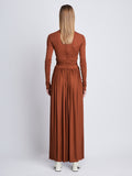 Back full length image of model wearing Meret Dress in TOBACCO