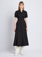Front full length image of model wearing Tracey Dress in BLACK