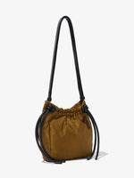 Side image of Nylon Drawstring Pouch in FATIGUE with strap extended