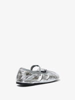 Back 3/4 view of Glove Mary Jane Metallic Ballet Flats in silver
