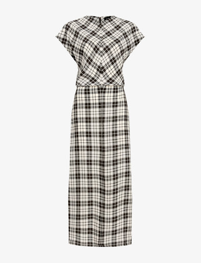 Proenza Schouler flat image of Hallie Dress in Crinkled Plaid in bark multi