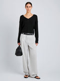 Proenza Schouler Front full length image of model wearing Eleanor Pant in Wool Melange in Light Grey