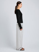Proenza Schouler Side full length image of model wearing Eleanor Pant in Wool Melange in Light Grey