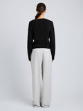 Proenza Schouler Back full length image of model wearing Eleanor Pant in Wool Melange in Light Grey