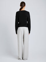 Proenza Schouler Back full length image of model wearing Eleanor Pant in Wool Melange in Light Grey