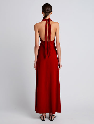 Proenza Schouler Back image of model wearing Ember Dress in Light Matte Viscose Crepe in RED