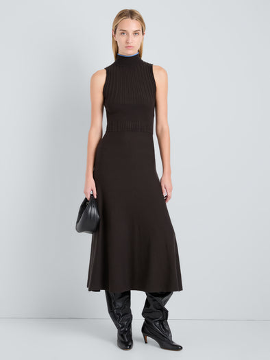 Proenza Schouler Front full length image of model wearing Ezme Dress in Souffle Knit in Chicory