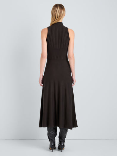 Proenza Schouler Back full length image of model wearing Ezme Dress in Souffle Knit in Chicory