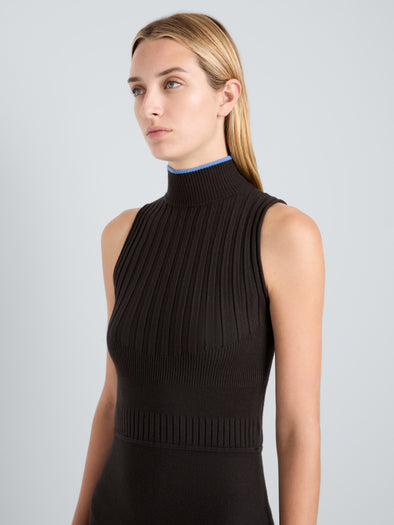 Proenza Schouler Detail image of model wearing Ezme Dress in Souffle Knit in Chicory