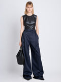 Front image of model wearing Raver Pant In Soft Cotton Twill in navy