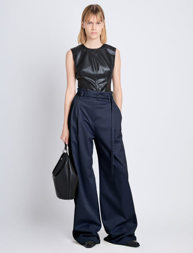 Front image of model wearing Raver Pant In Soft Cotton Twill in navy