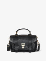 Front view of PS1 Tiny Bag in Perforated Leather in black