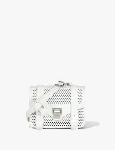 Front image of PS1 Mini Crossbody Bag in Perforated Leather in optic white