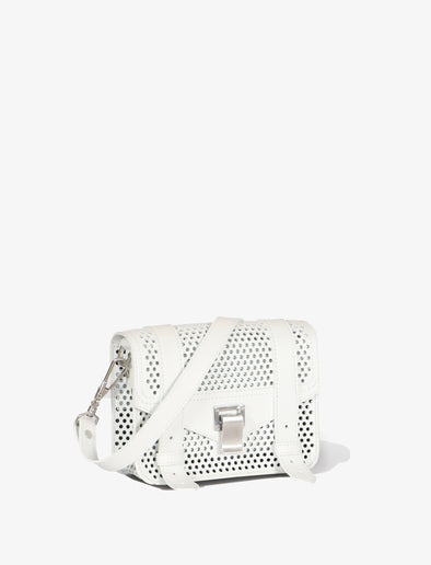 Side image of PS1 Mini Crossbody Bag in Perforated Leather in optic white