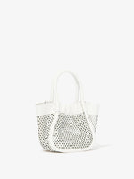 Side image of Extra Small Ruched Tote in Perforated Leather in OPTIC WHITE
