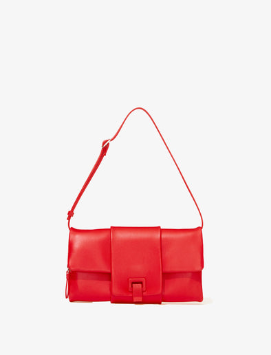 Front image of Flip Shoulder Bag with strap in red