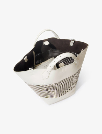 Interior image of Large Chelsea Tote in Perforated Leather in cream