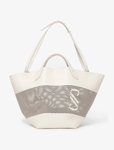 Front image of Large Chelsea Tote in Perforated Leather in cream