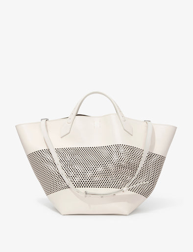 Back image of Large Chelsea Tote in Perforated Leather in cream