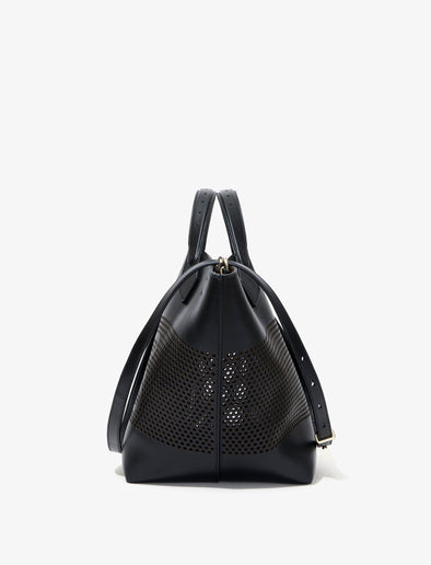 Side image of Large Chelsea Tote in Perforated Leather in black