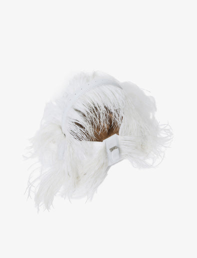 Side image of Park Shoulder Bag In Optic White Nylon With Feathers