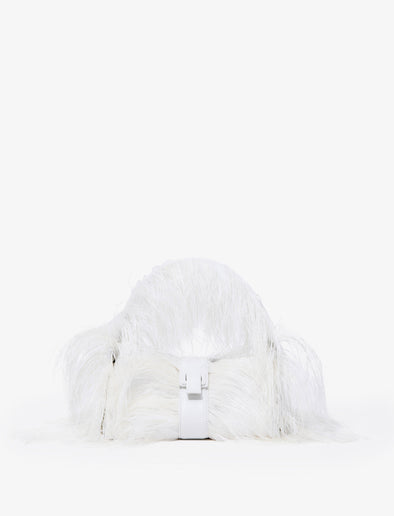 Front image of Park Shoulder Bag In Optic White Nylon With Feathers