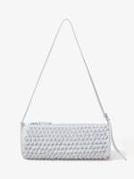 Front image of Silo Bag in Embossed Ostrich Calf in Cream