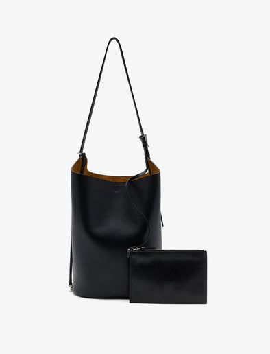 Proenza Schouler front image of Brant Bucket Bag in Smooth Calf in black with pouch removed
