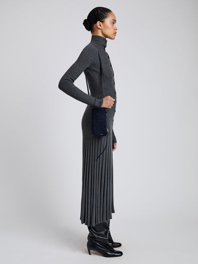 Image of model wearing Crossbody Silo Bag in Deep Navy