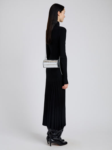 Image of model wearing Crossbody Silo Bag in Silver