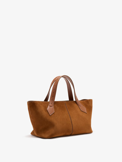 Proenza Schouler Side image of East West Chelsea Tote in Soft Suede in Saddle