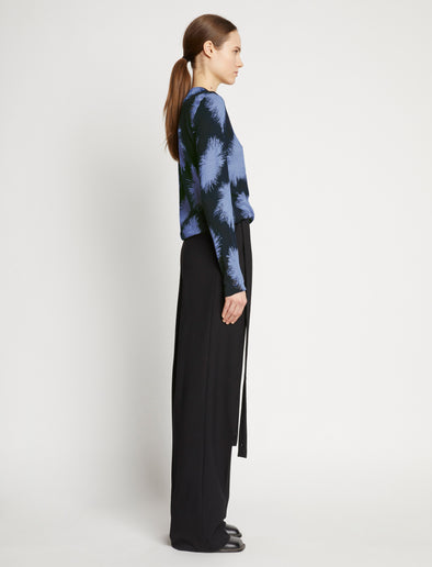 Proenza Schouler side image of model wearing Feather Dot Print T-Shirt in periwinkle