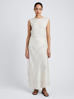 Proenza Schouler front image of model wearing Kaia Skirt in Woven Stripe Flou in chalk/black