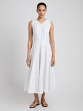 Proenza Schouler Front full length image of model wearing Kailey Dress in Stretch Poplin in White