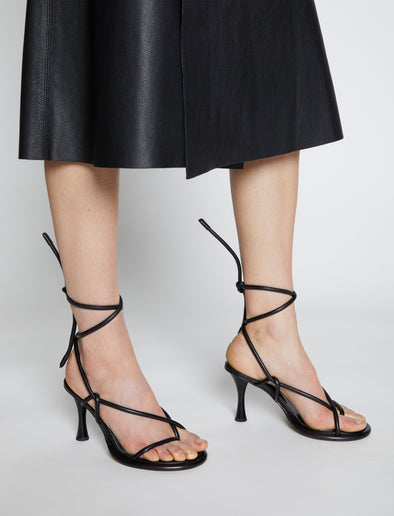 Proenza Schouler Image of model wearing Lamb Pipe Sandal in Black