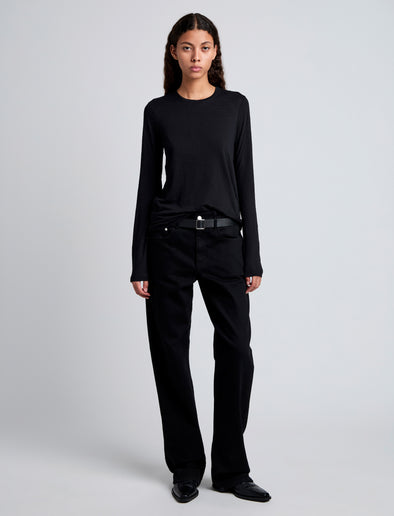 Front image of model wearing Solid Tissue Jersey Long Sleeve Tee in Black