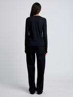 Back image of model wearing Solid Tissue Jersey Long Sleeve Tee in Black